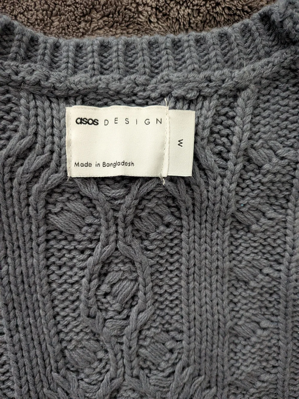 ASOS Men's Gray Cable Knit Crewneck Sweater